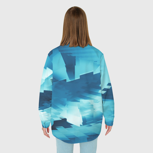 Женская рубашка oversize 3D с принтом Абстрактные светло-синие кубы и другие фигуры, вид сзади #2