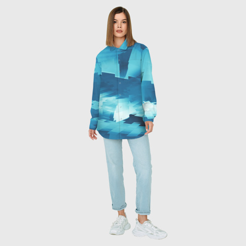 Женская рубашка oversize 3D с принтом Абстрактные светло-синие кубы и другие фигуры, вид сбоку #3