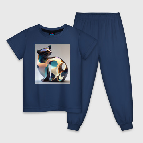Детская пижама хлопок с принтом Стеклянная кошка, вид спереди #2