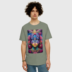 Мужская футболка хлопок Oversize Девушка в маскарадной маске - нейросеть - фото 2