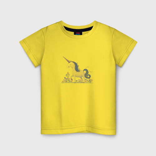 Детская футболка хлопок с принтом Единорог на лугу, вид спереди #2