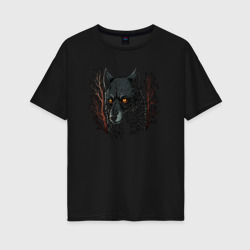 Женская футболка хлопок Oversize Night wolf
