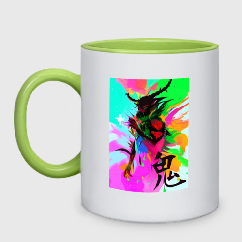 Кружка двухцветная Демон Они - искусство - Япония, цвет белый + светло-зеленый