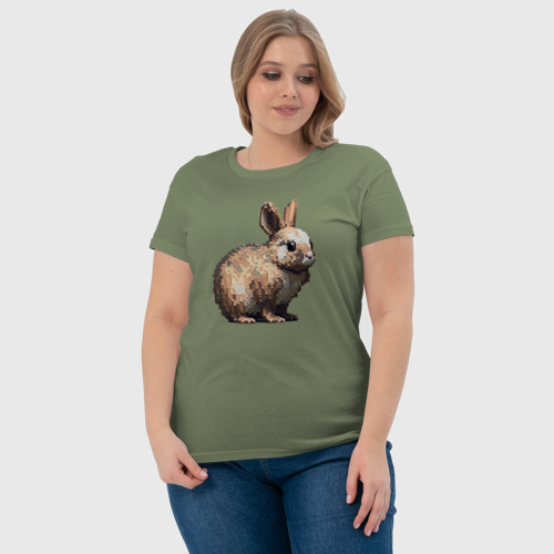 Женская футболка хлопок с принтом Заяц в пикселях, фото #4