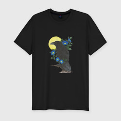 Мужская футболка хлопок Slim Ворон на ветке под луной