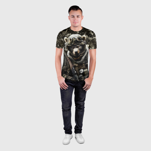 Мужская футболка 3D Slim с принтом Медведь солдат спецназа, вид сбоку #3