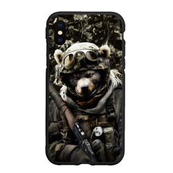 Чехол для iPhone XS Max матовый Медведь солдат спецназа