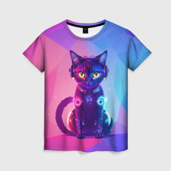 Женская футболка 3D Кибер кошка