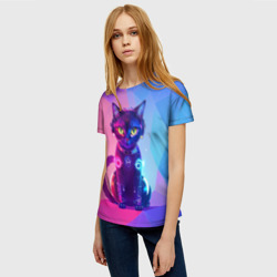 Женская футболка 3D Кибер кошка - фото 2