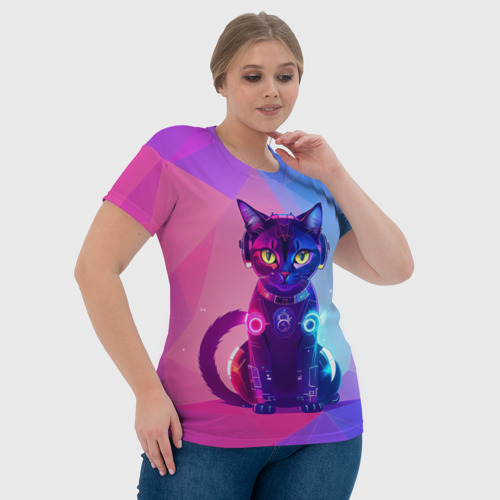 Женская футболка 3D Кибер кошка, цвет 3D печать - фото 6