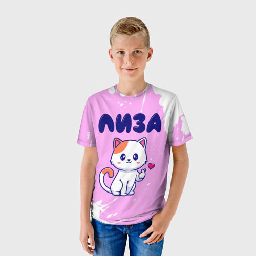 Детская футболка 3D Лиза кошечка с сердечком, цвет 3D печать - фото 3