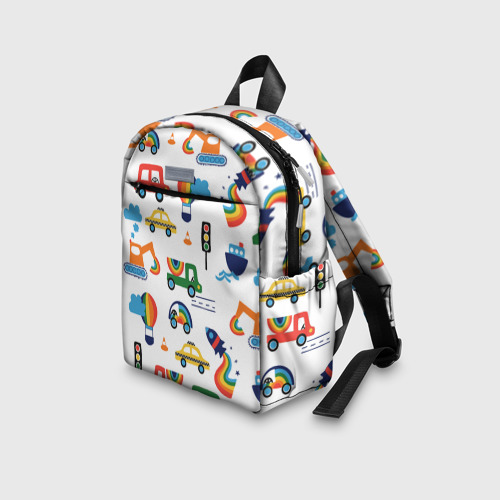 Детский рюкзак 3D с принтом Радужные машинки - паттерн, вид сбоку #3