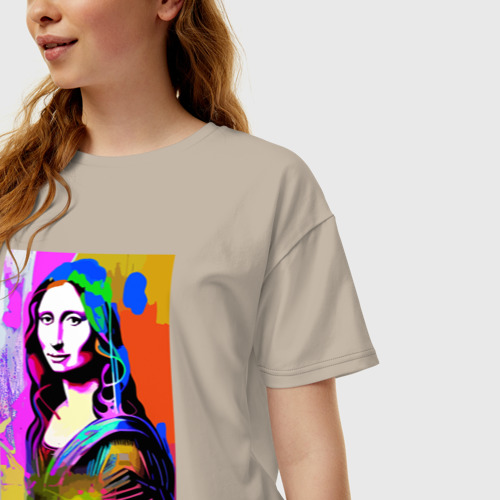 Женская футболка хлопок Oversize Mona Lisa - Gioconda painting, цвет миндальный - фото 3