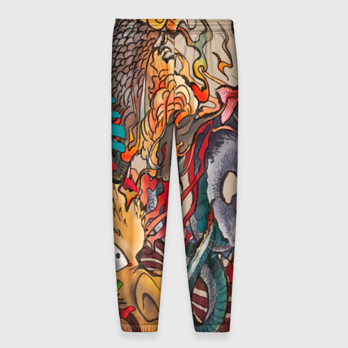 Мужские брюки 3D с принтом Иредзуми: демон и дракон, вид сзади #1