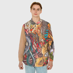 Мужская рубашка oversize 3D Иредзуми: демон и дракон - фото 2