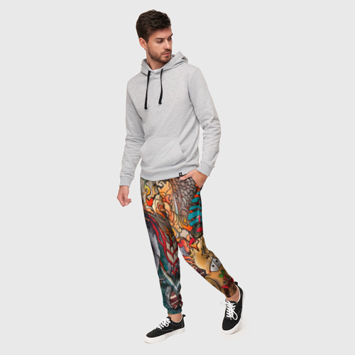 Мужские брюки 3D с принтом Иредзуми: демон и дракон, фото на моделе #1