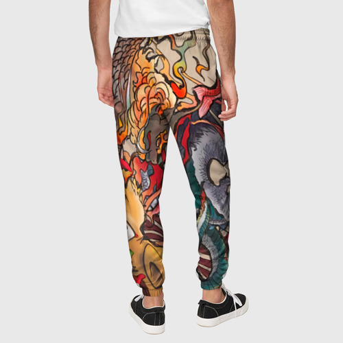 Мужские брюки 3D с принтом Иредзуми: демон и дракон, вид сзади #2