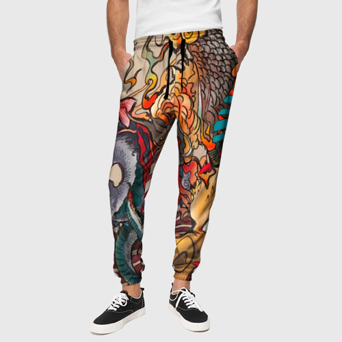 Мужские брюки 3D с принтом Иредзуми: демон и дракон, вид сбоку #3