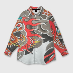 Мужская рубашка oversize 3D Иредзуми: дракон в дыму