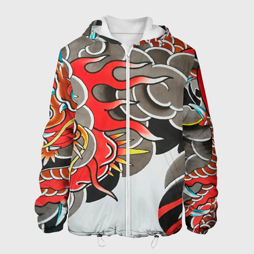 Мужская куртка 3D с принтом Иредзуми: дракон в дыму, вид спереди #2