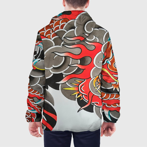 Мужская куртка 3D с принтом Иредзуми: дракон в дыму, вид сзади #2