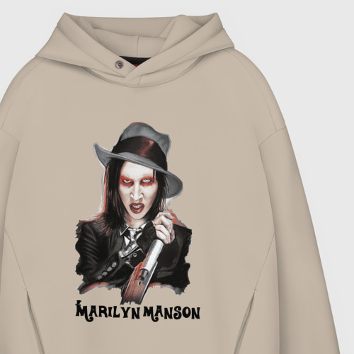 Мужское худи Oversize хлопок Marilyn Manson clipart, цвет миндальный - фото 4