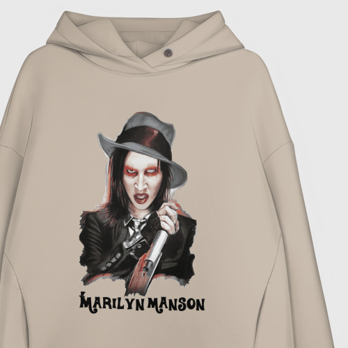 Женское худи Oversize хлопок Marilyn Manson clipart, цвет миндальный - фото 3