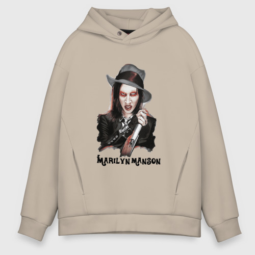 Мужское худи Oversize хлопок Marilyn Manson clipart, цвет миндальный