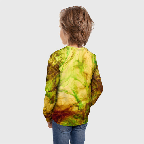 Детский лонгслив 3D с принтом Живопись из разнообразных жёлтых красок, вид сзади #2