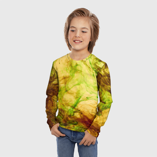Детский лонгслив 3D с принтом Живопись из разнообразных жёлтых красок, фото на моделе #1