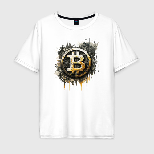 Мужская футболка хлопок Oversize с принтом Bitcoin BTC, вид спереди #2