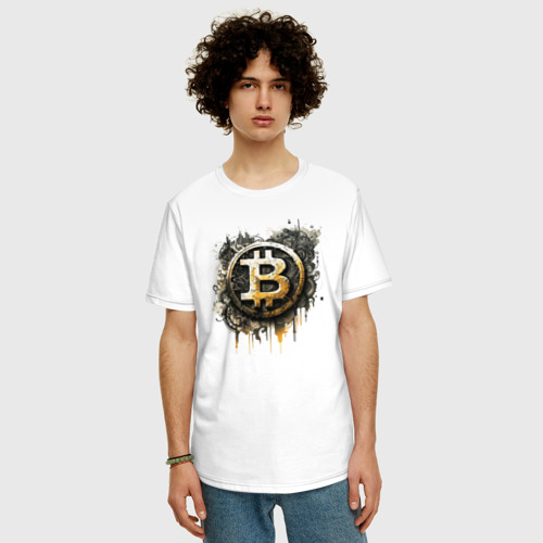 Мужская футболка хлопок Oversize с принтом Bitcoin BTC, фото на моделе #1