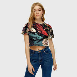 Женская футболка Crop-top 3D Узор с японскими карпами кои - фото 2