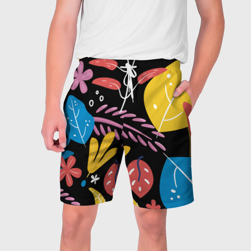 Мужские шорты 3D с принтом Красочная цветочная композиция, вид спереди #2