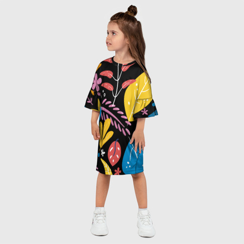 Детское платье 3D с принтом Красочная цветочная композиция, фото на моделе #1