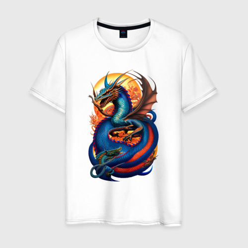 Мужская футболка из хлопка с принтом Japanese dragon - irezumi art, вид спереди №1