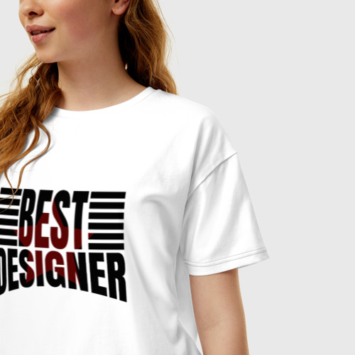 Женская футболка хлопок Oversize с принтом Best designer и линии, фото на моделе #1