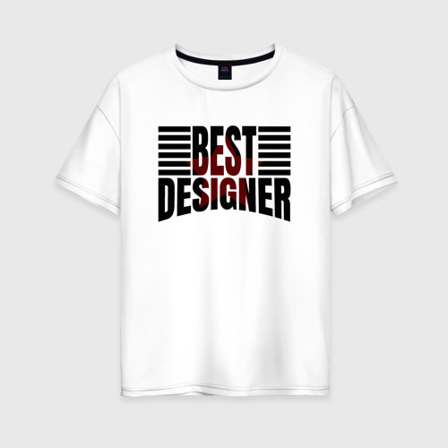 Женская футболка хлопок Oversize с принтом Best designer и линии, вид спереди #2