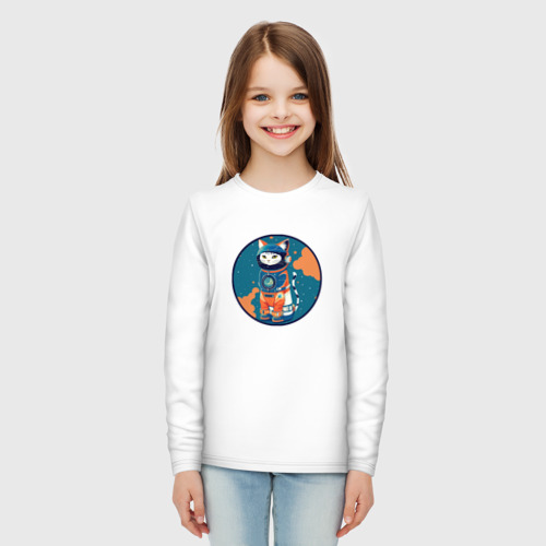 Детский лонгслив хлопок с принтом Японский кот космонавт, вид сбоку #3