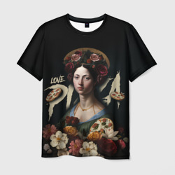 Girl with flowers loves pizza – Мужская футболка 3D с принтом купить со скидкой в -31%