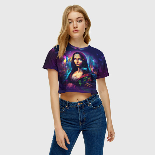 Женская футболка Crop-top 3D Cyberpunk Mona Lisa, цвет 3D печать - фото 3