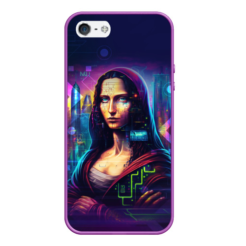 Чехол для iPhone 5/5S матовый Cyberpunk Mona Lisa, цвет фиолетовый