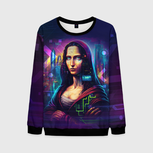 Мужской свитшот 3D Cyberpunk Mona Lisa, цвет черный