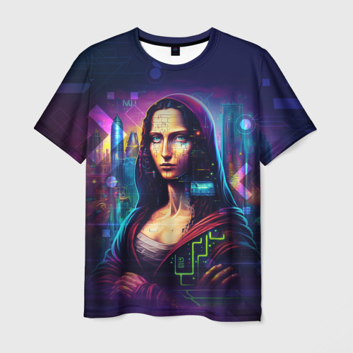 Мужская футболка с принтом Cyberpunk Mona Lisa, вид спереди №1