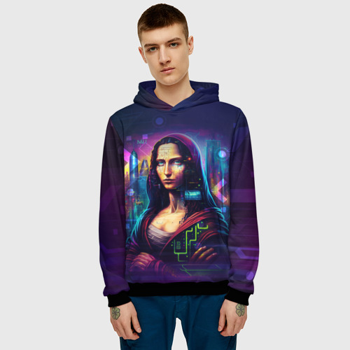 Мужская толстовка 3D Cyberpunk Mona Lisa, цвет черный - фото 3