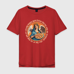 Ангел с пиццей в руках – Мужская футболка хлопок Oversize с принтом купить со скидкой в -16%