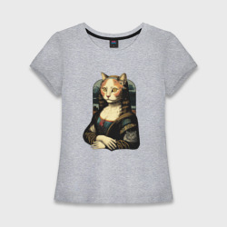 Женская футболка хлопок Slim Кошка Мона Лиза