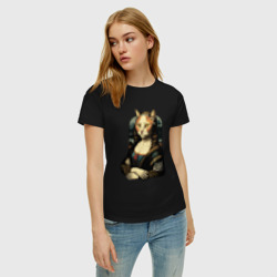 Женская футболка хлопок Кошка Мона Лиза - фото 2
