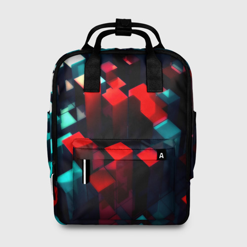 Женский рюкзак 3D с принтом Digital abstract cube, вид спереди #2