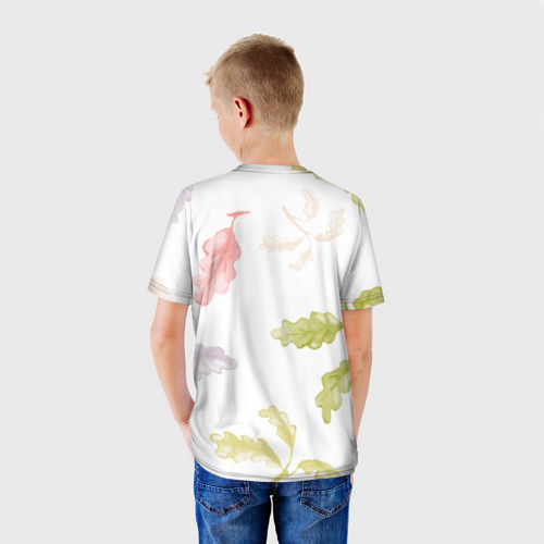 Детская футболка 3D с принтом Oak leaves, вид сзади #2